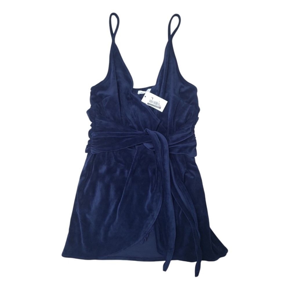 Skylar + Madison Velvet Wrap Cocktail Dress Romper W/ Tie Navy Size Large NWT